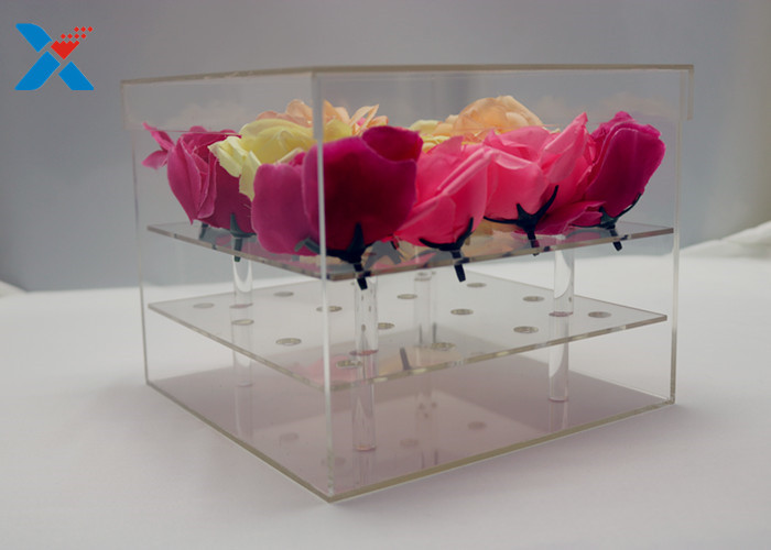 Transparent Acrylic Flower Box 16 Holes With Lid For Roses Flowers