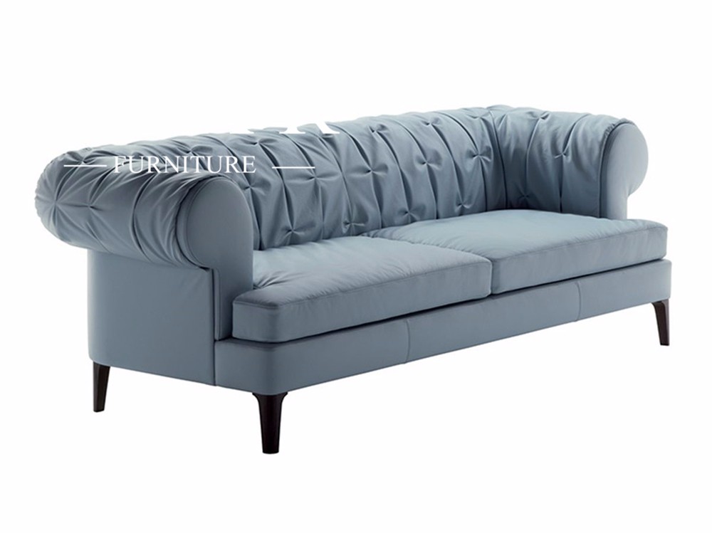 European Blue Fabric Loveseat 3 Seater Couch