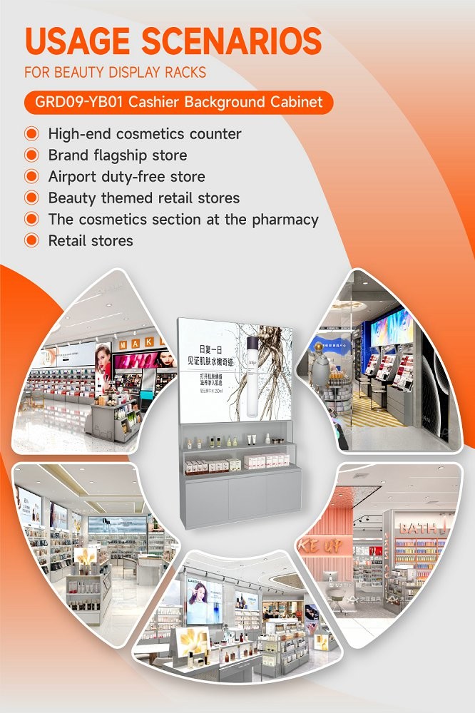 GDR09-YB01 Retail Display Counter with 80mm Soft Film Light Box and LED Light Strips for Cosmetics Retail Stores