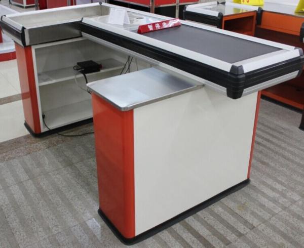 Steel Conveyor Belt Checkout Counter Supermarket Cashier Counter Table With