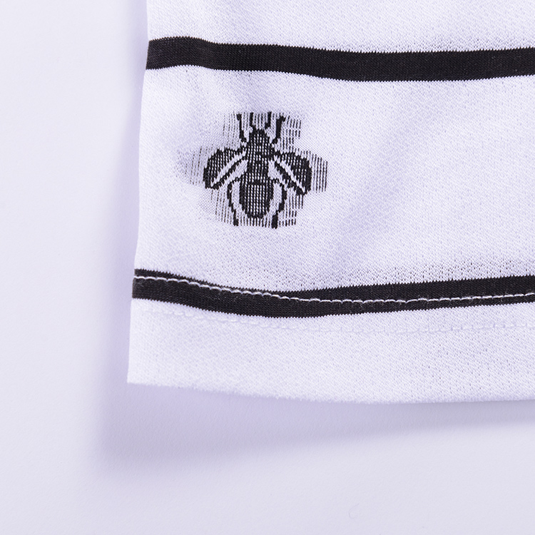 Bee Pattern Black And White Striped T Shirt Mens Breathable Bamboo Fiber Material