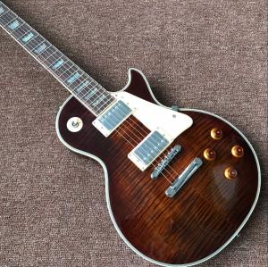 Wholesale Custom Sale LP electric Guitar Tiger striped maple cover Mahogany body classic 60 black musical instruments from china suppliers