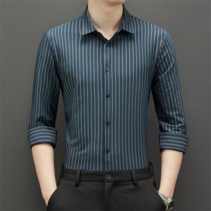 Wholesale 2022 Men's Black Plain Custom Summer Long Sleeve Formal Shirts Slim Fit Cotton Silk Shirt from china suppliers