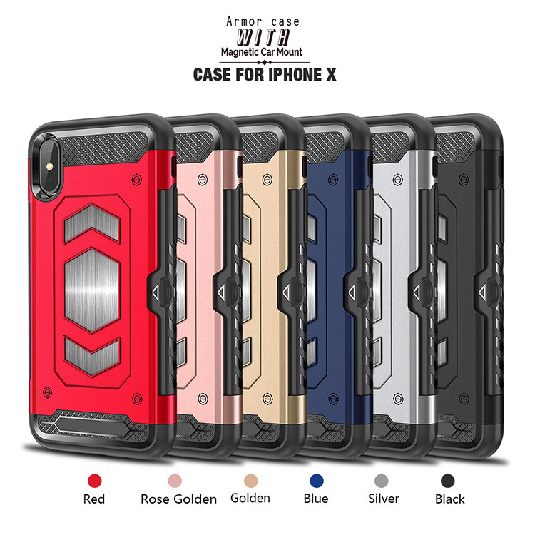 Color Black Red Armor Fitted Case with Card Pocket Magnetic Car Mount For Samsung S9 S8 PLUS NOTE9 J3 2018 J400 J7 Prime