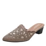 BS148 Pointed Toe Rhinestone Half Slippers Women 2021 Summer Mesh Mid-Heel Shoes