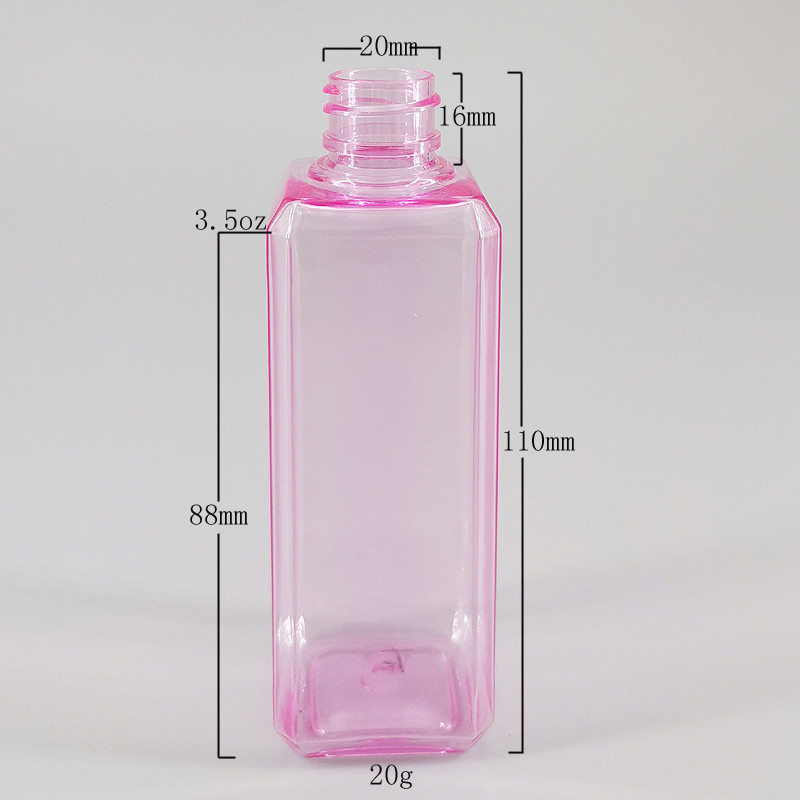PET Clear Purple 3.5oz 100ml Square Flat Lotion Bottle