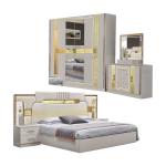 Turkish Luxury Style Wooden Frame King Size Bed Set Led Headboard Modern Classic