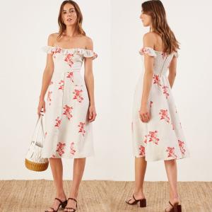 Wholesale New Design Floral Printing Ladies Fashion Linen Boho Ruffle Dress Women from china suppliers