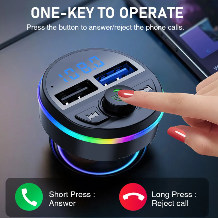 Wireless Bluetooth USB FM Transmitter Car Charger With Hands Free Calling Fast Charging