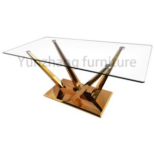 Wholesale Unique Clear Glass Dining Table Golden SS201 Base For Family Use from china suppliers