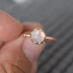 Unique Moon Shape Silver Rose Gold Plated Natural Moonstone Silver Ring Star