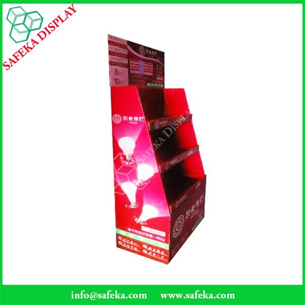 3 tiers Pop product display rack Promotion paper supermarket shelf display template cardboard paper display for bulbs
