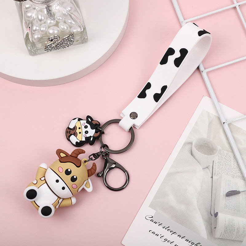 Personalized 3D Silicone Cow Animal Keyrings Pendant Keychain for Purse and Backpack
