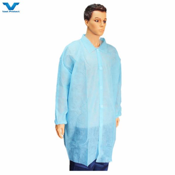 Closure Velcro Shirt Collar Elastic Cuffs 30GSM Disposable Lab Coats for Food