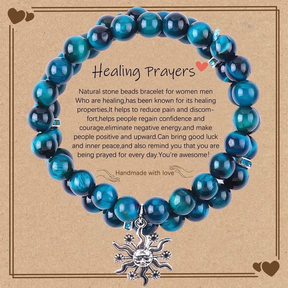 Handmade Elastic Round Turquoise Blue Tiger'S Eye Stone Beaded Stretch Bracelet