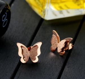Wholesale New Designs Gold Earring Stainless Steel Earring Frosted Gold Stud Butterfly shape from china suppliers