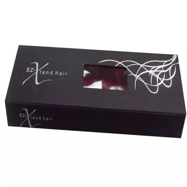 custom purple red hair extension gift box hair extension hinged box with window