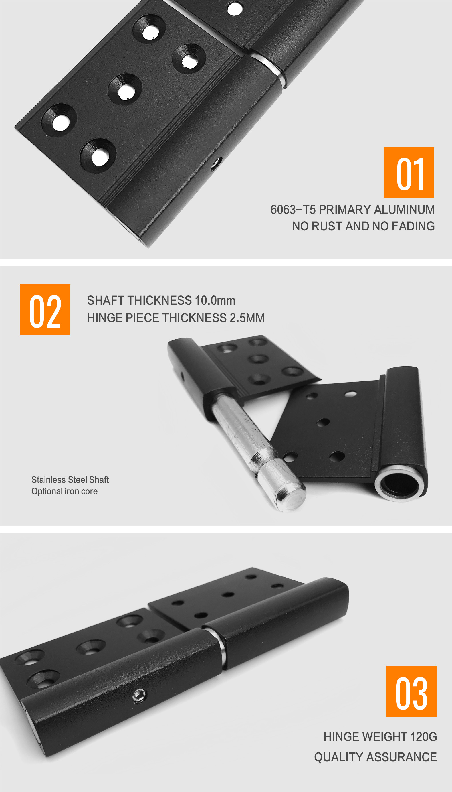 Customizable 0-180 Degree Opening Aluminium Door Hinges in Silver Silver Customizable Door & Window Accessories