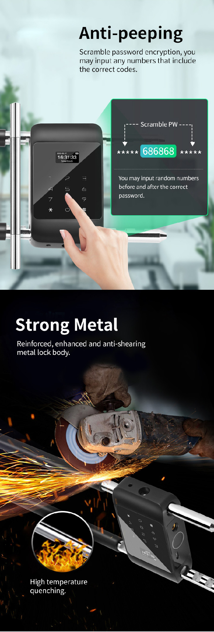 U Bracket Smart Glass Door Lock Electronic Digital Fingerprint Aluminum Materail