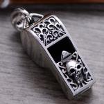 Women Men Necklace Sterling Silver Skeleton Whistle Charm Pendant Wheat Chain