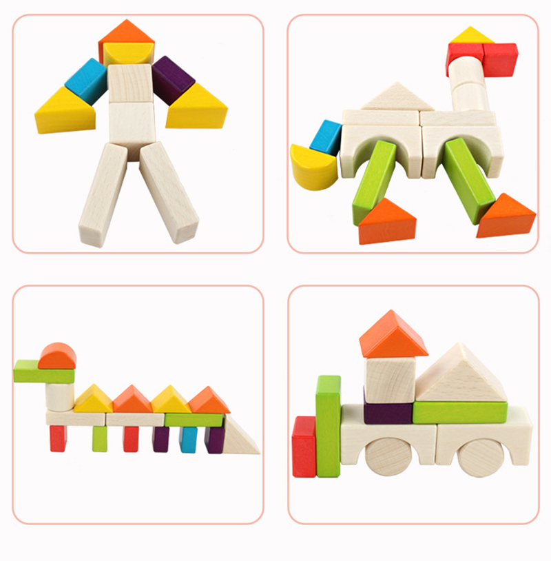 Big 15cm Castle Wooden Building Blocks Toy Stacking 30 Pieces