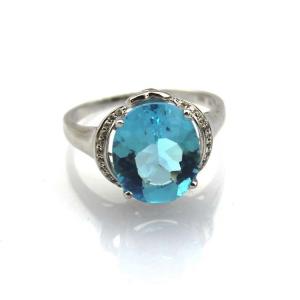 Wholesale Women Jewelry 925 Silver 10mmx12mm Blue Topaz Cubic Zircon Gemstone Ring(R238) from china suppliers