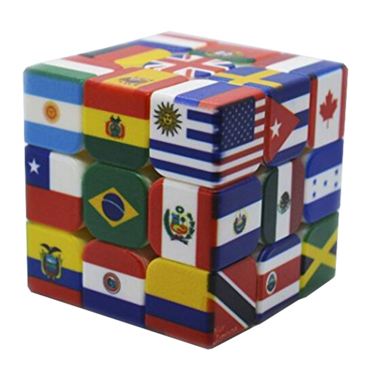 Custom UV Printing Flat Rubik's Magic Puzzle Cube 3x3x3 National Flag For Chlidren 156g