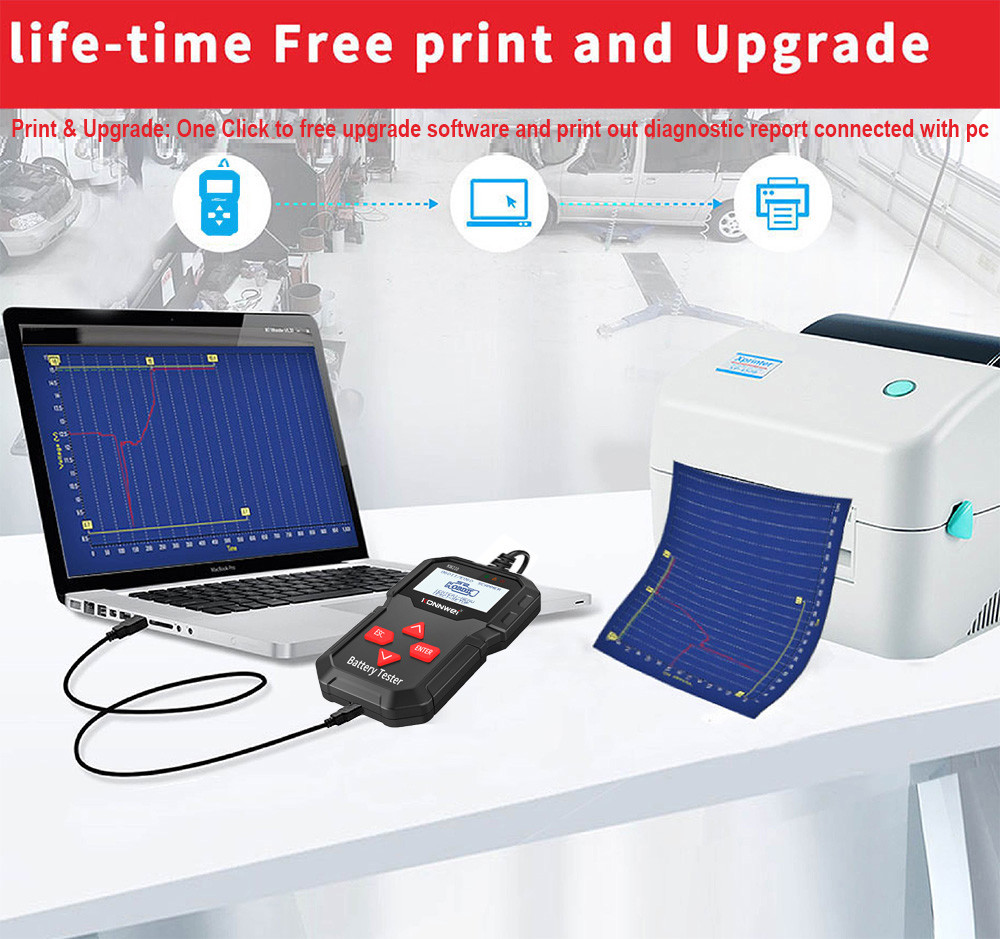 Multi Functional Car Battery Tester Scanner Support Printing For All 12V Vehicles