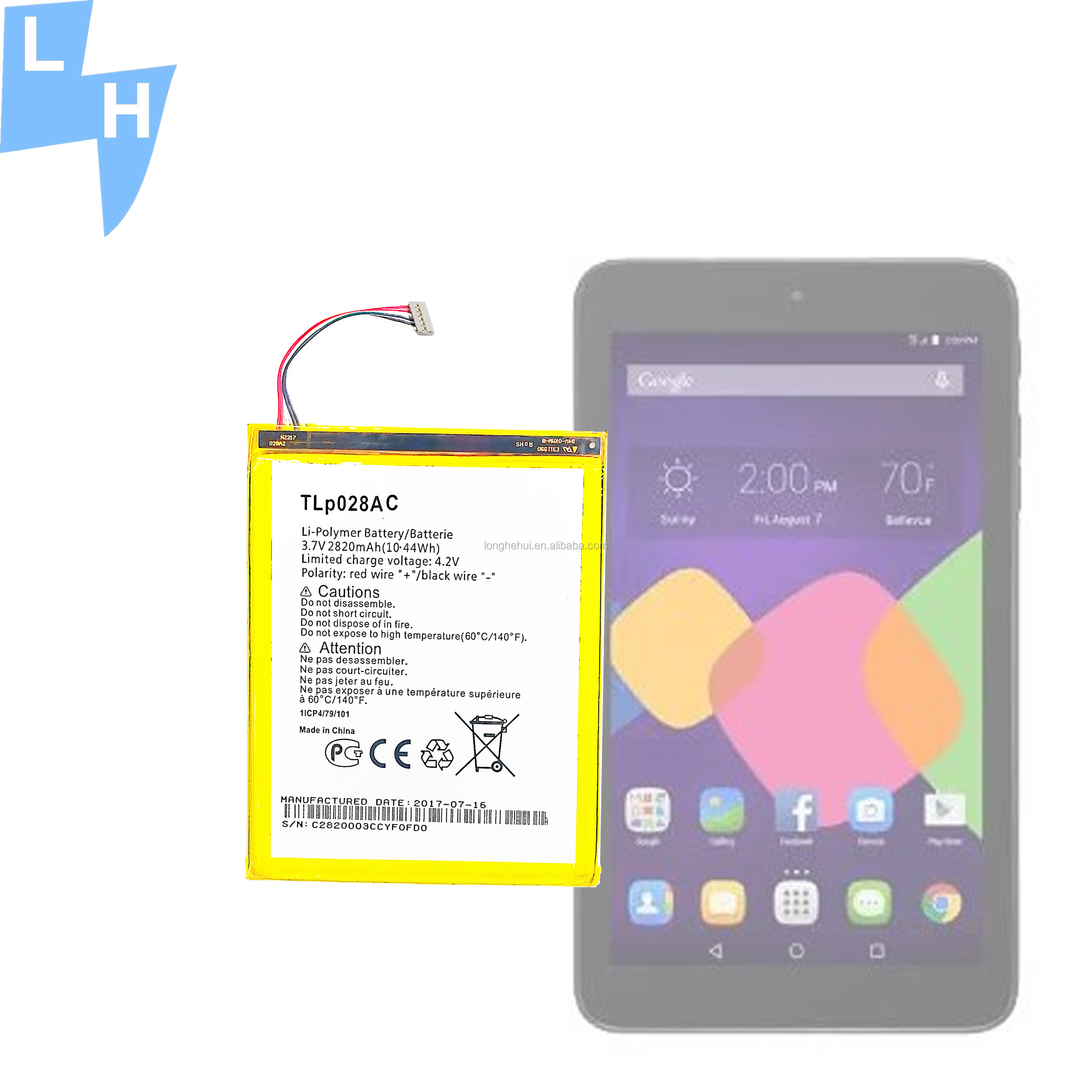 Stock 2820mAh TLP028A2 Mobile Phone Battery for Alcatel Neon 1216 OT1216 in White