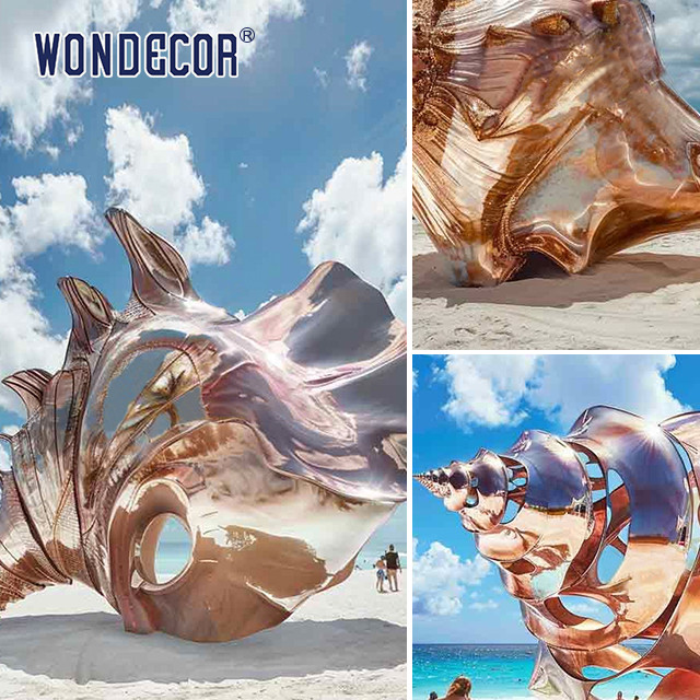 Large outdoor metal art conch stainless steel sculpture