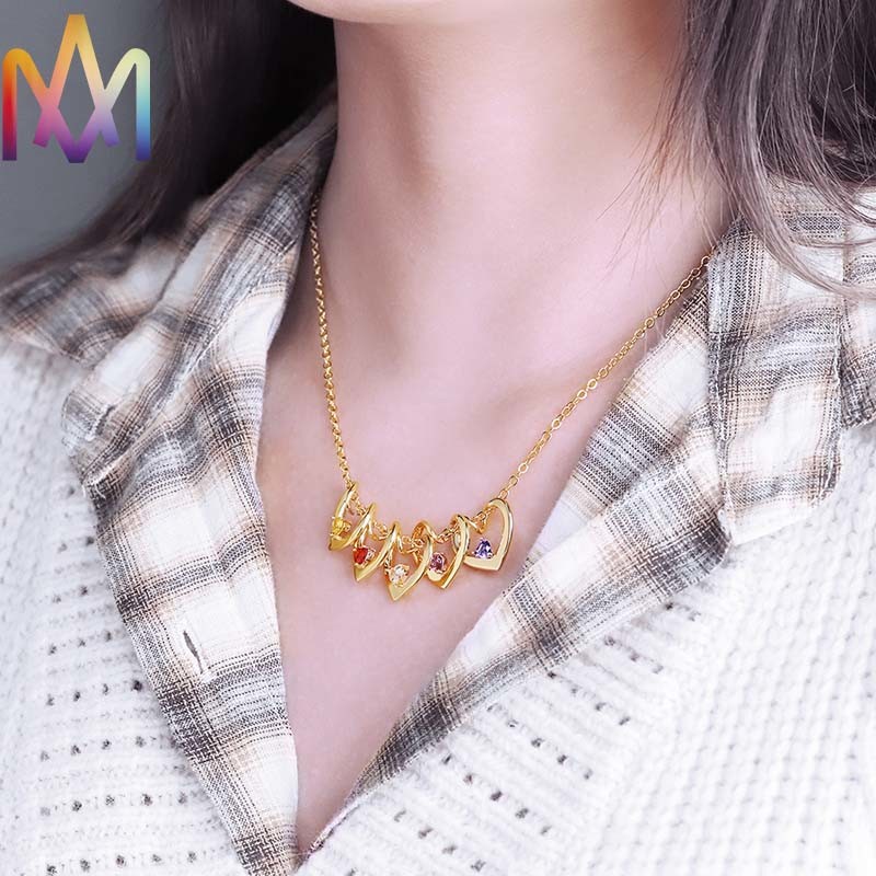 Heart In Heart Pendant Womens Engraved Necklace With Colored Stones