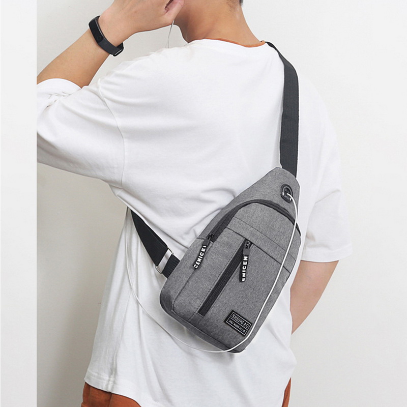 Men Anti Theft Chest Bag Short Trip Messengers Bags USB Charging Crossbody