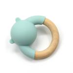 Beech Wood Baby Rattle Ring LFGB Silicone Soft Chew Toys For Babies