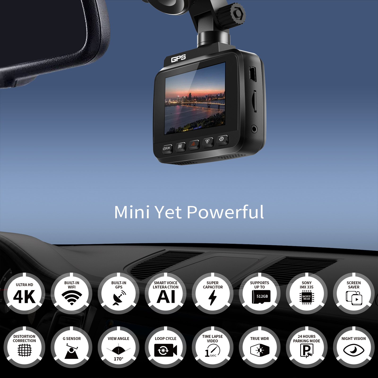 SONY IMX335 Night Vision 4K GPS Dash Cam Dual Camera 170 Degree FOV DVR Car Camera