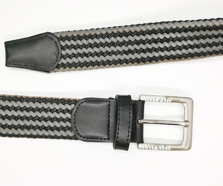 Braided 110cm Length Mens Elastic Stretch Belts With Leather Trim