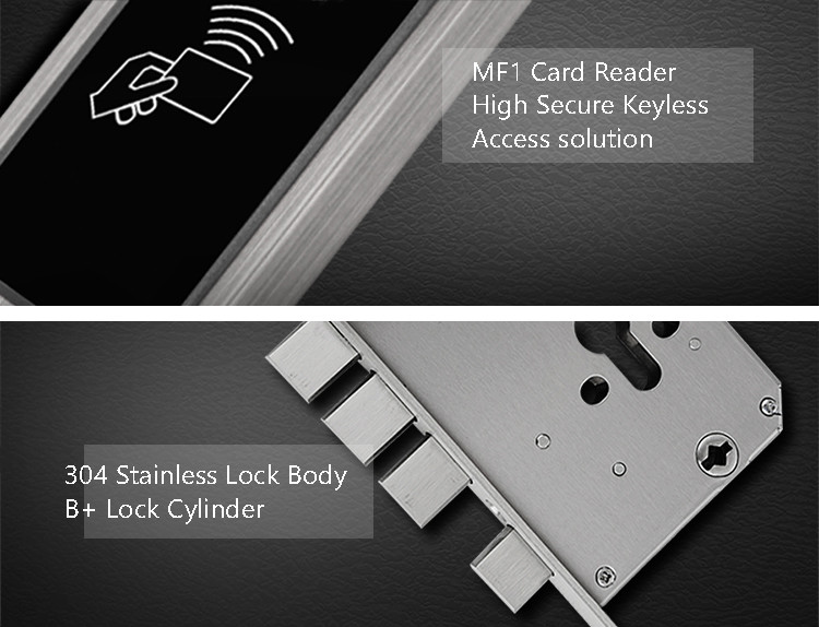 RFID Smart Key Card Lock Stainless Steel Long Battery Life Span For Apartment