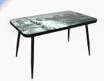 New York Printing Simplicity Tempered Glass Top Dining Table For 6 Seats