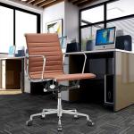Low Back 39.9" Height Living Room Office Chair 26.4lbs Brown PU Leather