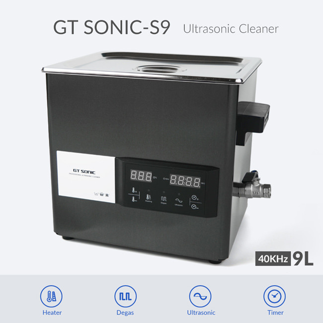 9L Digital Ultrasonic Parts Cleaner 40kHz 200W With Titanium Black Mirror SS Plate