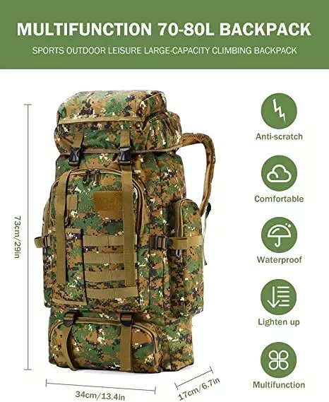 BSCI Nylon Camo Hiking Backpack 75L Travel Camping Backpack Men Women