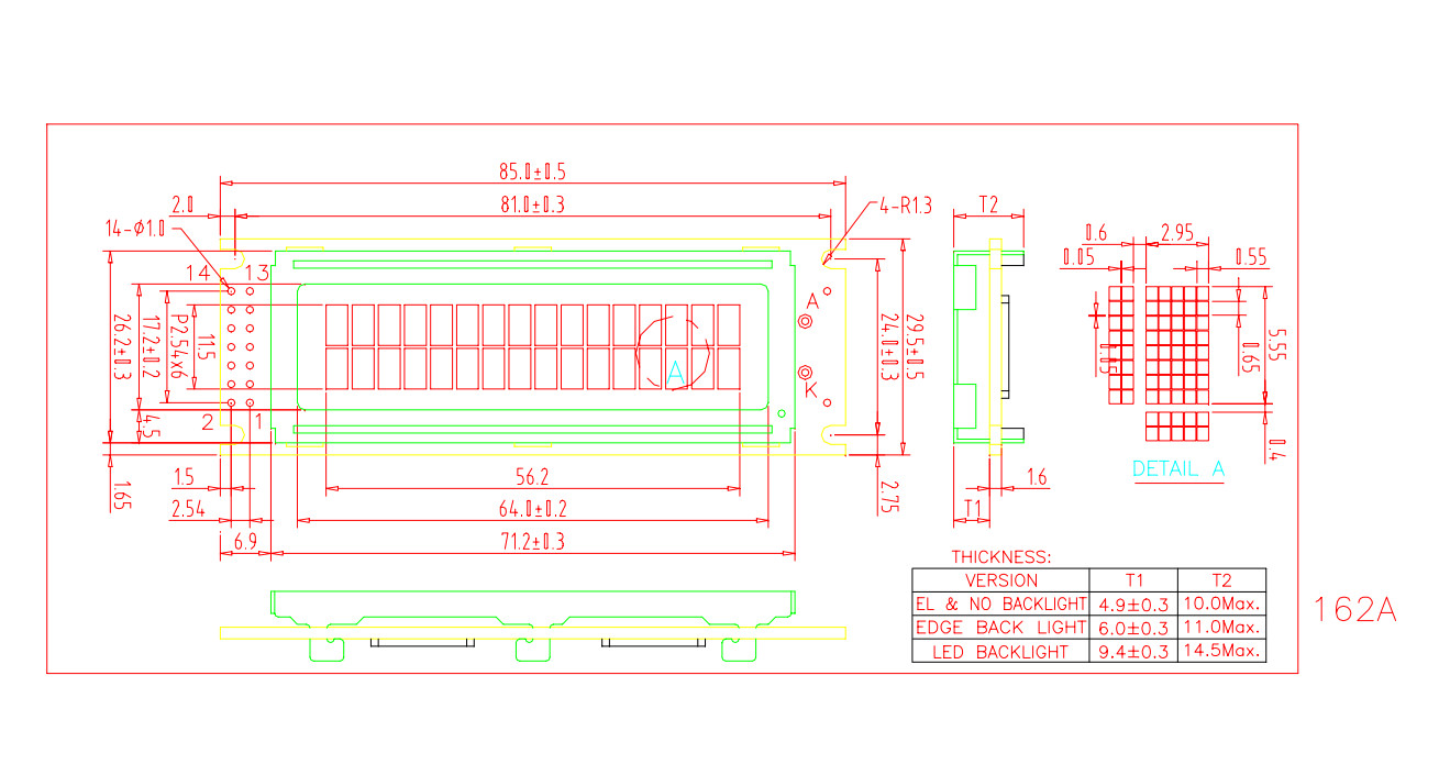 16*2 TN STN character LCD Module with PCB industrial use