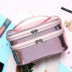 Wholesale Multifunctional Shiny Rose Gold PU Double Layer Cosmetic Bag from china suppliers