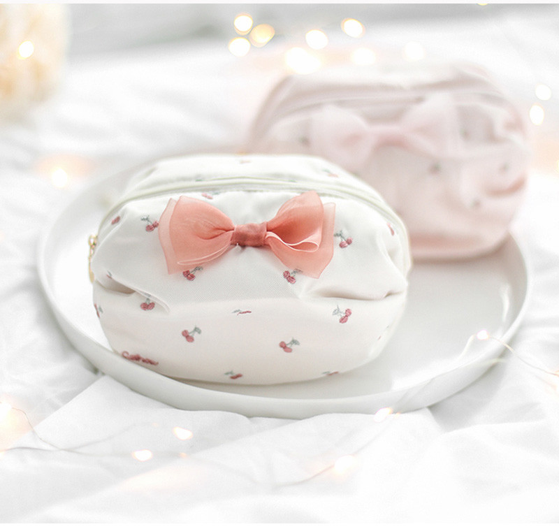 New Arrival Mini Customizable Embroidery Zipper Cosmetic Bag With Bow