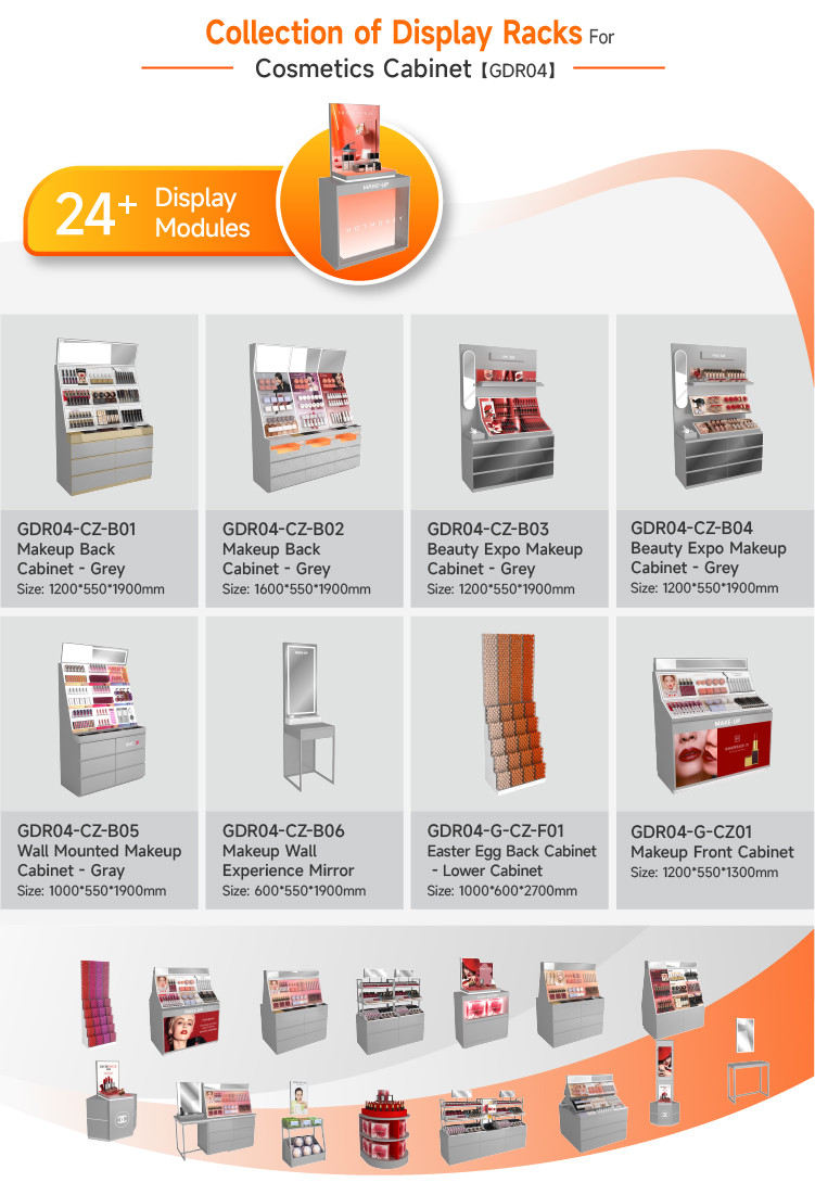 Store Cabinet Grey Wooden Makeup Front Cabinet With Light Box For Customized Display Furniture And Branding Store Shelf