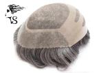 Medium Density Curly Mens Human Hair Toupee , Mono Top Hair Piece Free Style