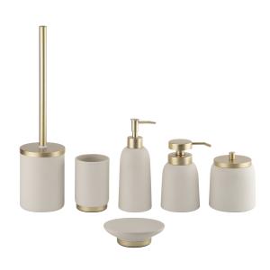Wholesale Cream Ceramic Bath Accessories Sets 6pcs Shower Dispenser With Gold Parts from china suppliers
