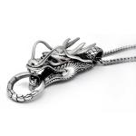 Fashion 925 Silver Plated Men's Stainless Steel Rope Chain Dragon Pendant