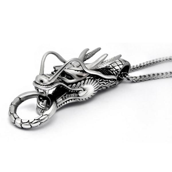 Fashion 925 Silver Plated Men's Stainless Steel Rope Chain Dragon Pendant
