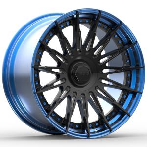 Wholesale 21 Inch 2 Piece Forged Aluminum Alloy Wheels Polished Blue Lip Gloss Black Disc from china suppliers