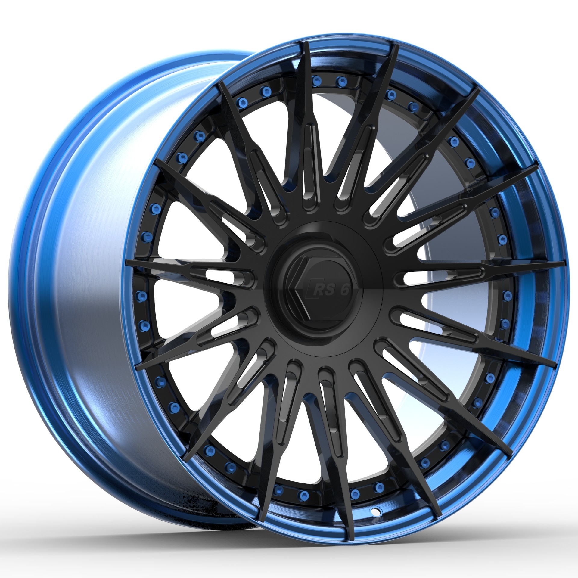 21 Inch 2 Piece Forged Aluminum Alloy Wheels Polished Blue Lip Gloss Black Disc